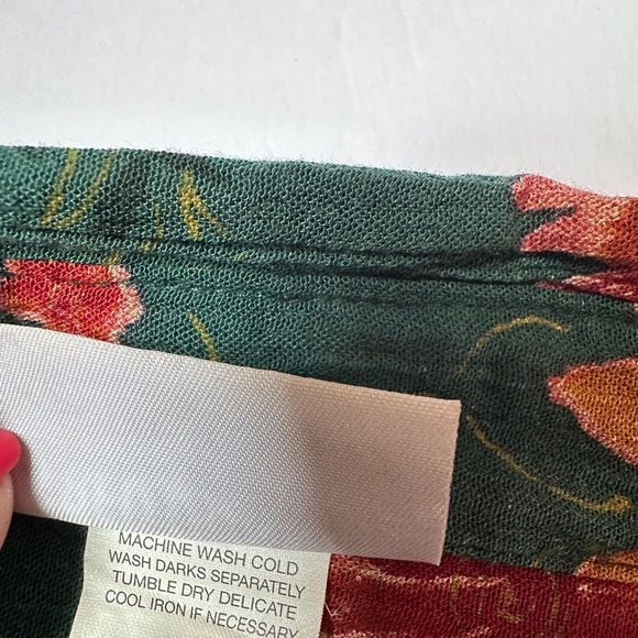 Alfred Dunner Vintage Shirt Sz 14 Floral Green and Orange Casual Button Down - Picture 6 of 6